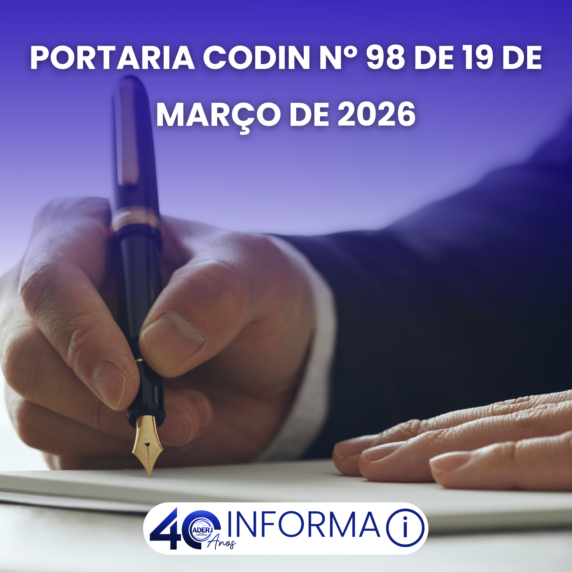 PORTARIA CODIN Nº 98 DE 19 DE MARÇO DE 2026
