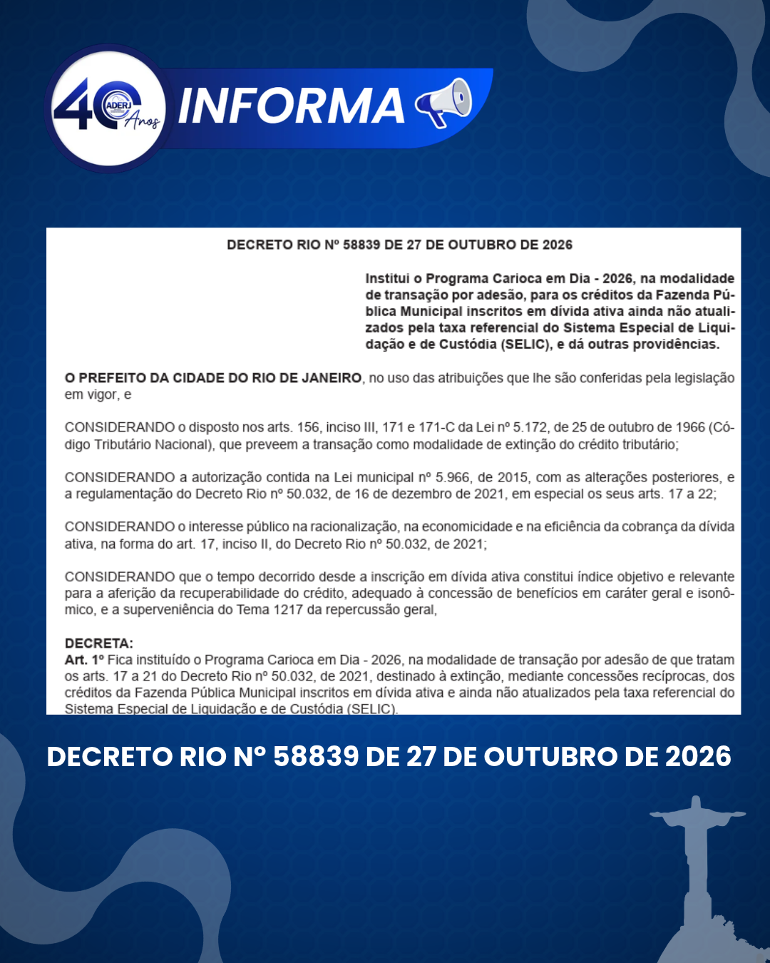DECRETO RIO Nº 58839 DE 27 DE OUTUBRO DE 2026